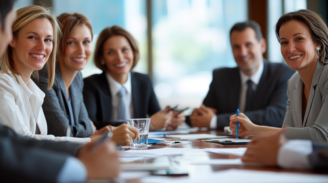 Professional business meeting with potential buyers and advisors