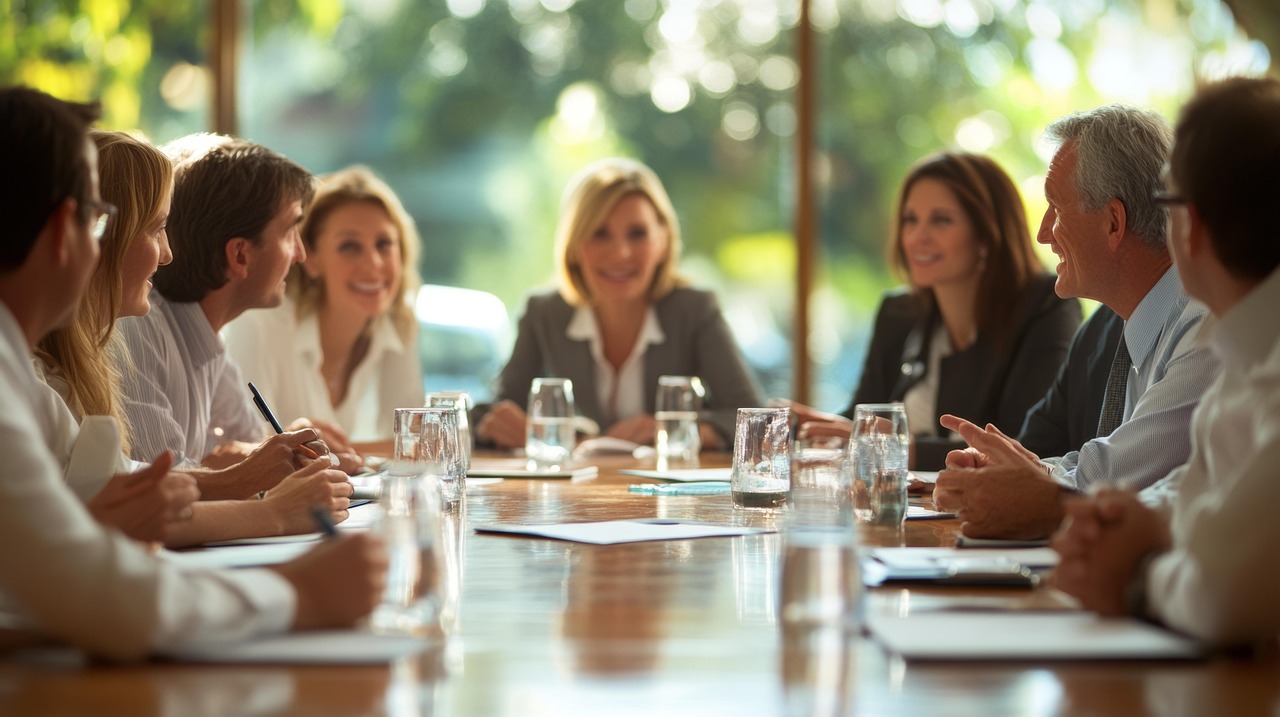 Professional business sales meeting with advisors and clients